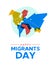 Migrant Day world map card for global migration concept