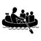 Migrant family in boat icon, simple style