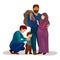 Migrant family escape icon, cartoon style