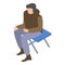 Migrant man on camp chair icon, isometric style