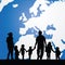 migration family with children and map in background illustration