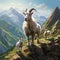 migration of a family of mountain goats, skillfully scaling steep cliffs and rocky terrain by AI generated