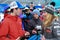 Mikaela Shiffrin signing postcards for people and fans during the Audi FIS Alpine Ski World Cup Women`s Giant Slalom