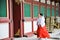 Miko walking inside the famous Dazaifu Tenmangu