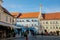 Mikulov, South Moravian Region, Czech Republic, 05 July 2021: Baroque Sculpture column of the Holy Trinity at Square at sunny