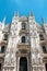 Milan Cathedral Duomo di Milano detail, Italy. It is top landmark of Milan. Luxury facade of Milan Cathedral close-up