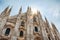 Milan Cathedral Duomo di Milano in sunlight, Italy. It is a top landmark of Milan. Beautiful facade of nice Milan Cathedral on
