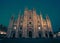 Milan Cathedral, Piazza Duomo at night, Milan, Lombardy, Italy.