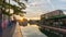 Milan city sunset famous darsena canal panorama 4k time lapse italy