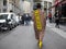 MILAN - FEBRUARY 25, 2018: A eccentric asian woman walking for photographers in the street before MSGM fashion show,Milan.