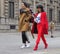 MILAN - FEBRUARY 25, 2018:Two women walking in SAN FEDELE square before MSGM fashion show, during Milan Fashion Week Woman f