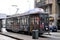 Milan Italian old town rare historical tram cityscape background