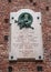 Milan, Italy-09 May 2018: Memorial plaque in honor of Giuseppe Piolti de Bianci in Sforza castle. Giuseppe Piolti de