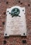 Milan, Italy-09 May 2018: Memorial plaque in honor of Giuseppe Piolti de Bianci in Sforza castle. Giuseppe Piolti de