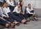 MILAN, Italy: 10 September 2018: Miss Italia models relaxing legs and feet