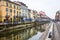 MILAN, ITALY - february 13, 2017: Bridge across the Naviglio Grande canal