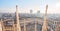 Milan, Italy - January 21 2019: Amazing view of old Gothic spires. Milan Cathedral roof on sunny day, Italy. Milan