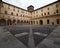 MILAN, ITALY - MAY 3 , 2018: Milan Lombardy, Italy: internal court of the medieval castle known as Castello Sforzesco