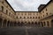 MILAN, ITALY - MAY 3 , 2018: Milan Lombardy, Italy: internal court of the medieval castle known as Castello Sforzesco