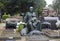 Milan, Italy, Sculpture and gravestone of the Monumental cemetery.