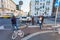 MILAN, ITALY - September 06, 2016: Pedestrians are waiting the green light of traffic light on the crossroad on Avenue Buenos Air