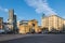 Milan Italy. Street scene at Porta Nuova, one of the six main gates of Milan. Contrast between modern and ancient