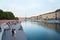Milan new Darsena, redeveloped dock with people in summer