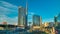 Milan skyline with modern skyscrapers in Porta Nuova business district timelapse in Milan, Italy, at sunset.