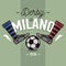 Milanese Derby Label Design. Soccer Boots And Ball Flat Thin Lin