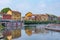 MILANO, ITALY, JULY 19, 2019: View of Darsena del Naviglio channel in center of Milano, Italy