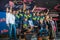 Milano, Italy May 28, 2017: Full team Movistar on the podium celebrates the end of the Tour of Italy 2017