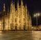 Milano piazza duomo cathedral front view at night