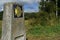 Milestone of the Camino de Santiago near of A Torre, Lugo province, Spain