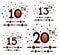 Milestone numbers 10th 13th 15th 20th label set. Birthday anniversary social media followers celebration. Number badge.