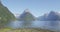 Milford Sound and Mitre Peak in Fiordland National Park in New Zealand