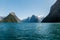 Milford Sound sunshine with snow capped mountains