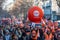 Militants of the French trade union CFDT protesting against the retirement reform, Paris, France