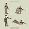 Military aiming people in uniform flat style isometric icon set