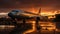 Military Air Force Parked At The Airport Runway Dark Theme Background Selective Focus