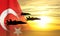 Military aircraft against the sunset and Turkey flag