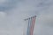 Military aircraft in the sky over St. Petersburg paint in the sky of the Russian tricolor