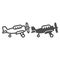 Military aircraft toy line and solid icon, kid toys concept, military airplane sign on white background, airplane with