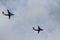 Military aircrafts in the sky over the city of St. Petersburg on the holiday of the day of the Navy of Russia