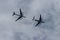 Military aircrafts in the sky over the city of St. Petersburg on the holiday of the day of the Navy of Russia