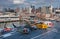 Military airplanes and helicopters displayed on the USS Intrepid Museum desk. New York City