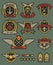 Military army badges. Patches, soldier chevrons with ribbon and star. Vintage airborne labels, t-shirt graphics