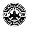 Military aviation, flight academy vector emblem, badge, label, logo or t-shirt print in monochrome vintage style