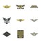 Military badge icons set, flat style