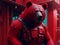 military bear in red paint.