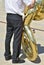 Military brass band member with instrument